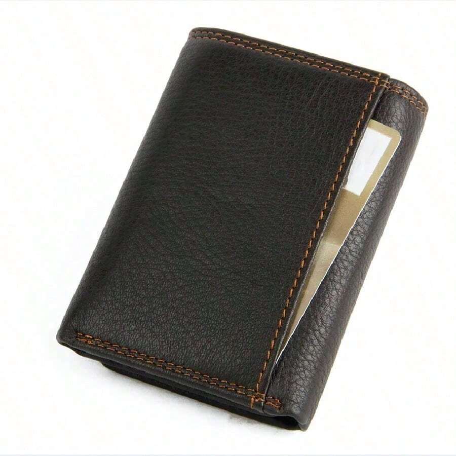 Men’s Ultra Slim Trifold Genuine Leather Wallet – Brown Small Card Holder with Large Capacity, Travel Essential & Perfect Gift for Fathers Day