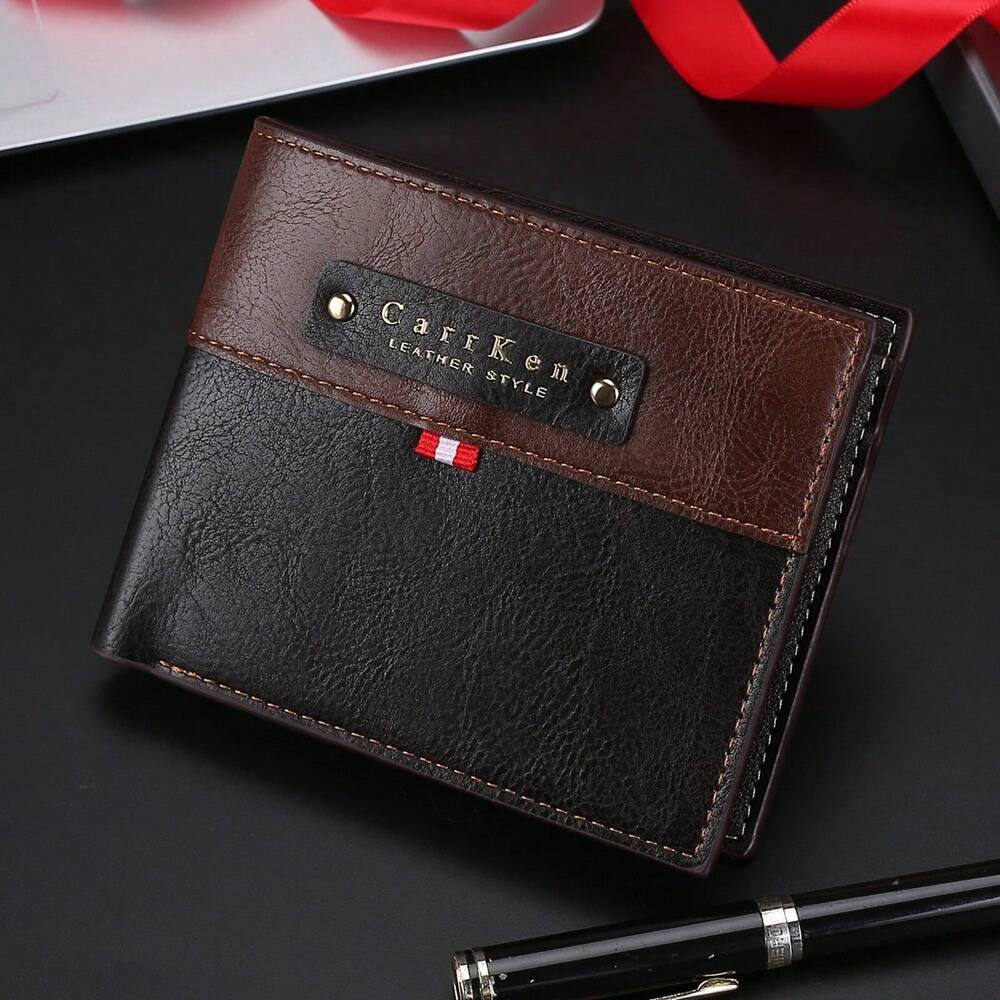 Men’s Retro Color-Block Short Wallet – Horizontal Design with Large Capacity Credit Card & ID Holder, Stylish Gift for Men