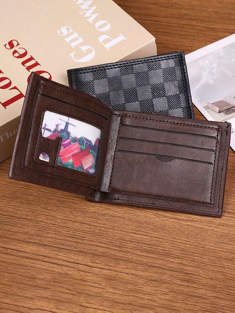 Men’s Fashionable Retro Plaid Short Wallet – PU ID Holder, Minimalist Multi-Slot Coin Purse, Perfect for Teens, Casual, Travel, Graduation & Birthday Gifts