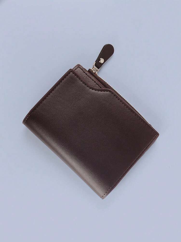 Men’s PU Leather Short Bifold Wallet – Solid Color, Multi-Functional with Coin Pouch, 13 Card Slots & Zipper Clutch, Perfect Gift & Mini Wallet