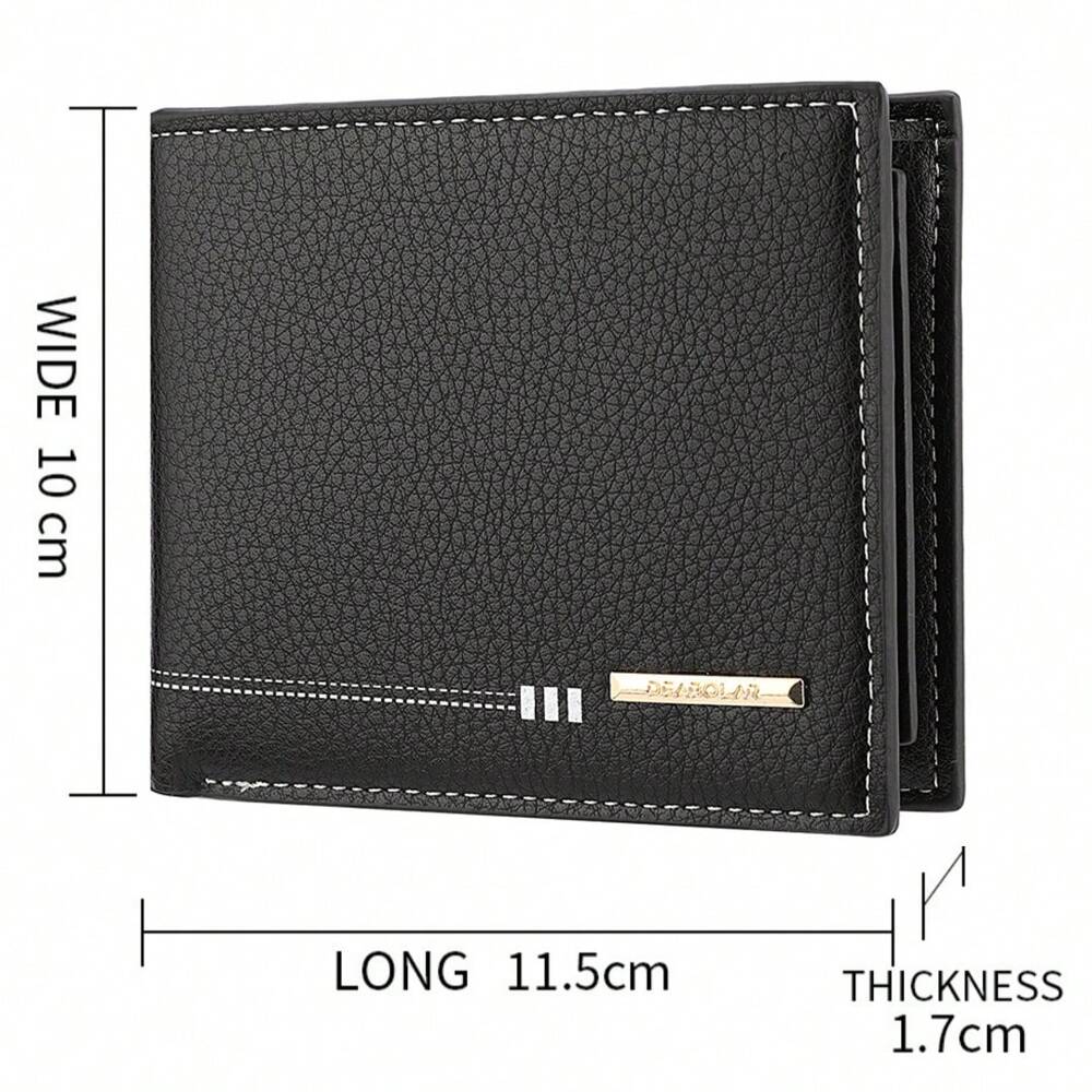 Men’s High-End Short PU Leather Wallet – Youth Lychee Pattern with Zippered Coin Pocket, Stylish Card Holder for Men