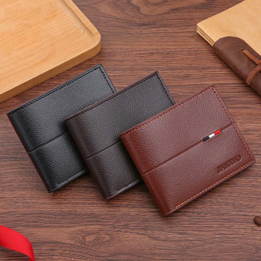 Men’s Solid Color Small Bi-Fold Wallet – Ultra-Thin with ID Window, Multi-Card Slots, Portable for College, Work & Business, Ideal Gift for Birthday & Father’s Day