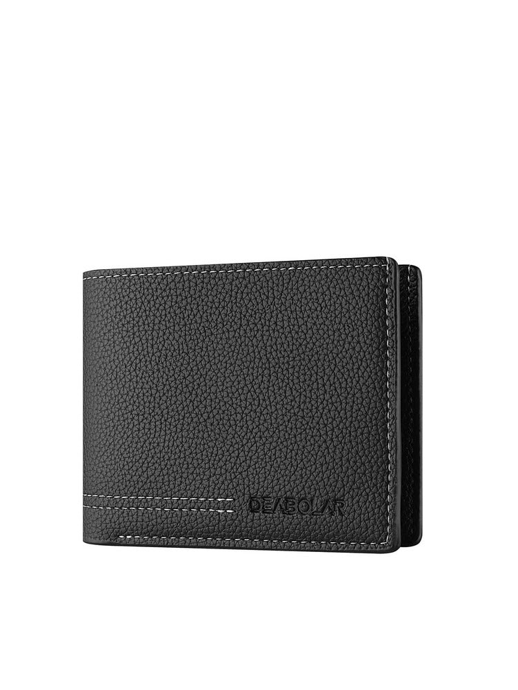 Men’s Litchi Embossed Small Bi-Fold Wallet – Mini, Thin & Lightweight with ID Window, Multi-Layer Card Slots, Perfect Gift for Business & Special Occasions