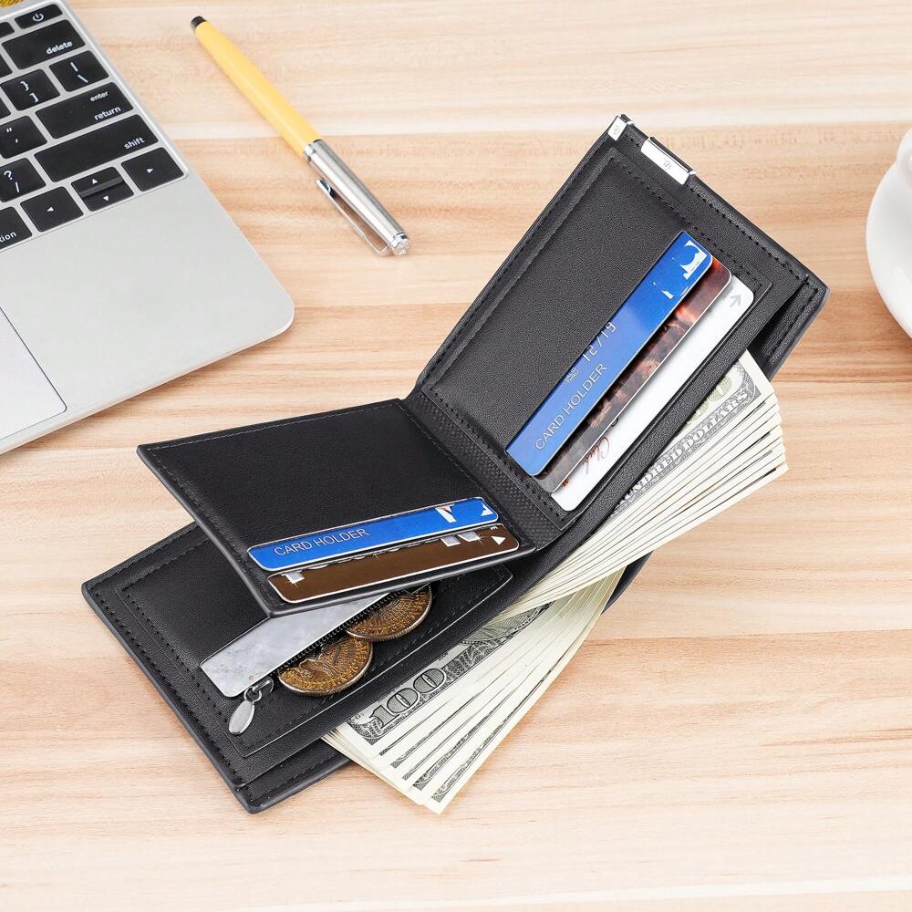 Litchi Embossed Small Wallet with Metal Decor – Portable Credit Card & Cash Holder for Men & Women, Perfect Gift for Business & Special Occasions