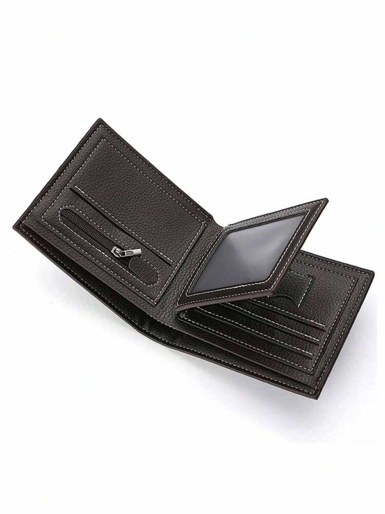 Men’s Short Horizontal Business Wallet – Leather Card Holder with Rosewood Zipper Money Clip, Compact Mini Purse for Youth & Men