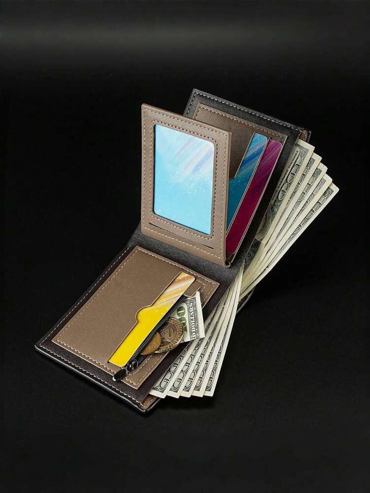 Men’s Short Multifunctional Bifold Business Wallet – Fashion Patchwork Design, PU Leather, Multi-Card Holder & Coin Purse, Stylish & Practical