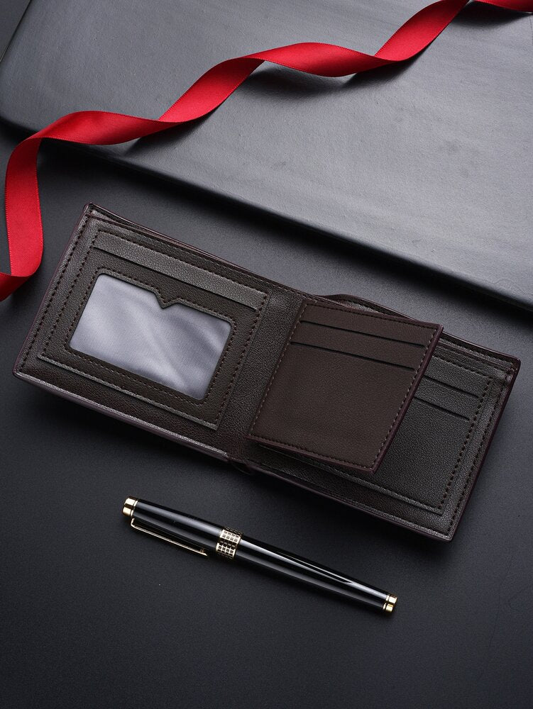 Men’s Small Bi-Fold Wallet with Letter Graphic – Slim, Lightweight with Credit Card & ID Window, Portable Minimalist Design, Perfect Gift for Him