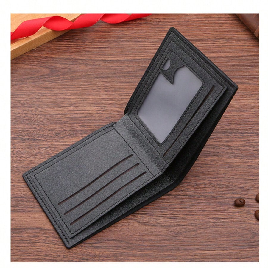 Men’s Solid Color Small Bi-Fold Wallet – Ultra-Thin with ID Window, Multi-Card Slots, Portable for College, Work & Business, Ideal Gift for Birthday & Father’s Day