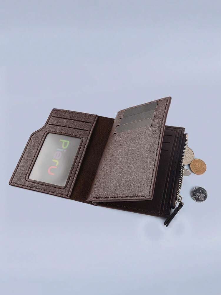 Men’s PU Leather Short Bifold Wallet – Solid Color, Multi-Functional with Coin Pouch, 13 Card Slots & Zipper Clutch, Perfect Gift & Mini Wallet