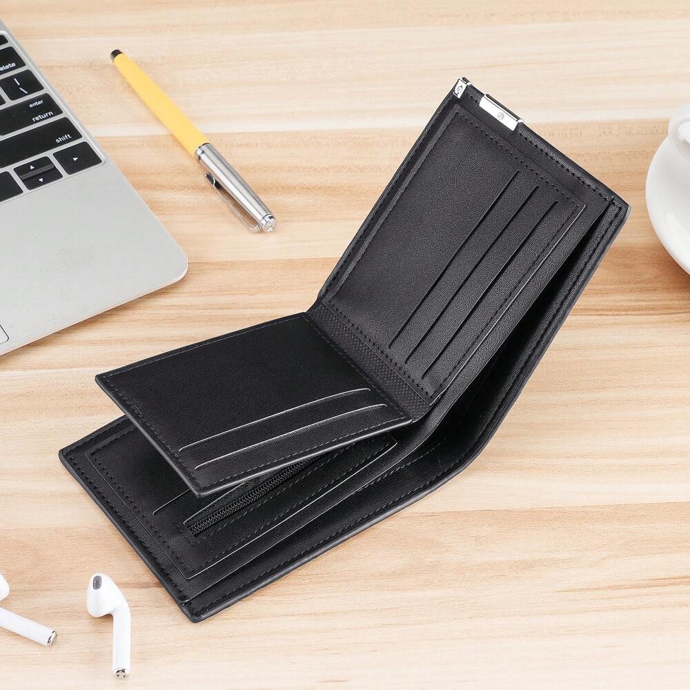 Litchi Embossed Small Wallet with Metal Decor – Portable Credit Card & Cash Holder for Men & Women, Perfect Gift for Business & Special Occasions