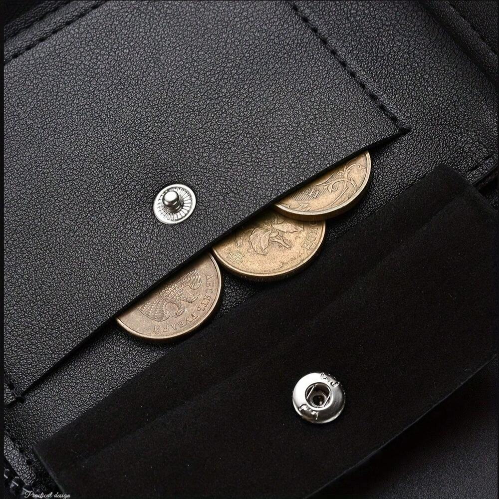 Vintage Style Men’s Faux Leather Wallet – Solid Color, Large Capacity with Multiple Card Slots & Coin Purse, Polyester Lined, Perfect Gift for Men