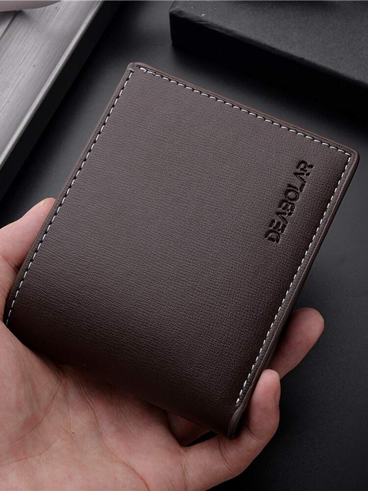 Men’s & Women’s Small Leather Bi-Fold Wallet with Letter Embossed Design – ID Window, Credit Card Holder, Minimalist Style, Perfect Gift for All Occasions