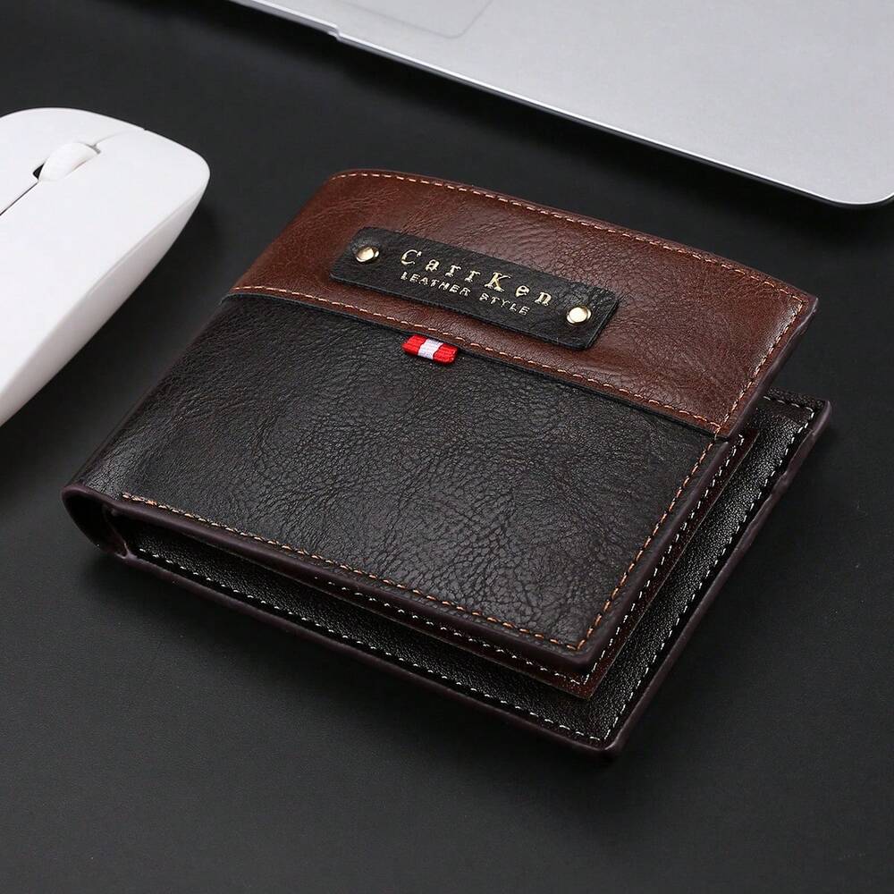 Men’s Retro Color-Block Short Wallet – Horizontal Design with Large Capacity Credit Card & ID Holder, Stylish Gift for Men