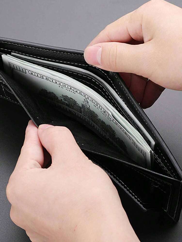Men’s Short Horizontal Business Wallet – Leather Card Holder with Rosewood Zipper Money Clip, Compact Mini Purse for Youth & Men