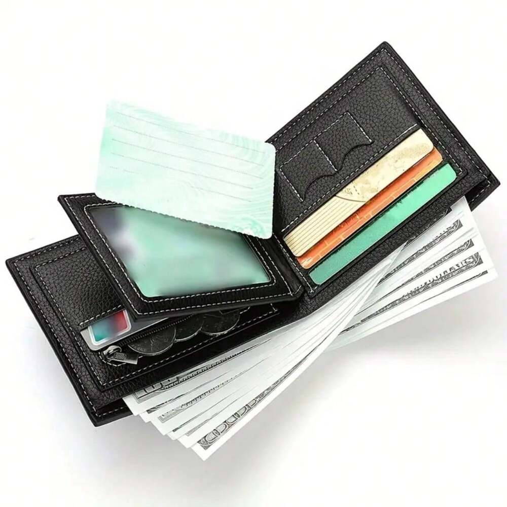 Men’s High-End Short PU Leather Wallet – Youth Lychee Pattern with Zippered Coin Pocket, Stylish Card Holder for Men