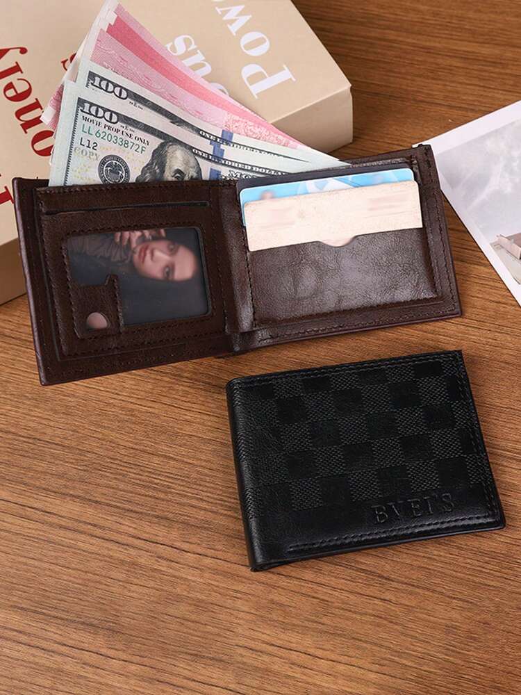 Men’s Fashionable Retro Plaid Short Wallet – PU ID Holder, Minimalist Multi-Slot Coin Purse, Perfect for Teens, Casual, Travel, Graduation & Birthday Gifts