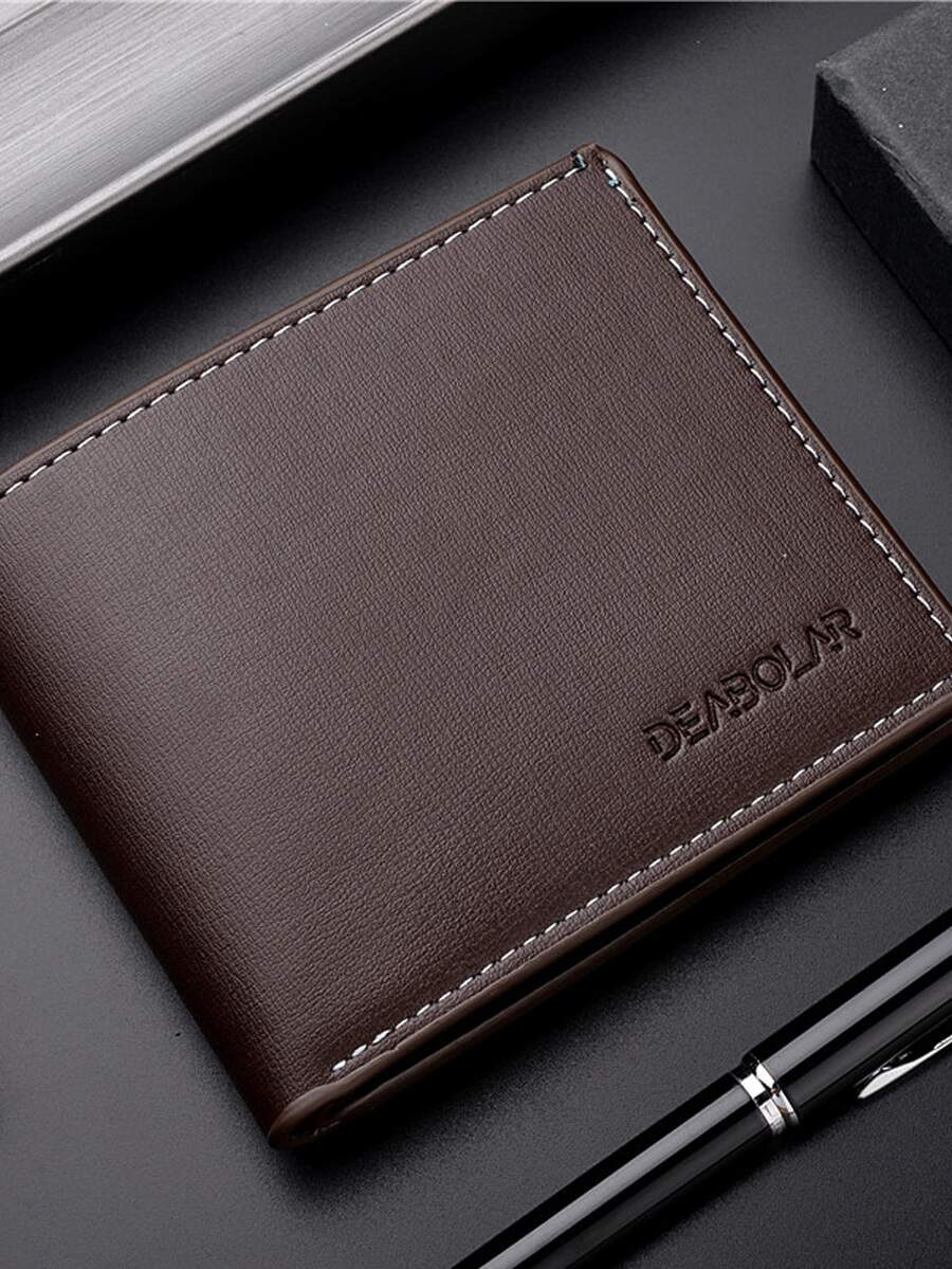 Men’s & Women’s Small Leather Bi-Fold Wallet with Letter Embossed Design – ID Window, Credit Card Holder, Minimalist Style, Perfect Gift for All Occasions