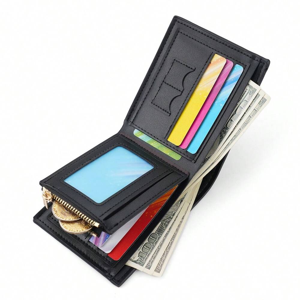 Men’s Short Black Business Wallet – Multifunctional Bi-Fold with Zippered Coin Pocket, Multiple Credit Card Slots, Durable & Stylish Design