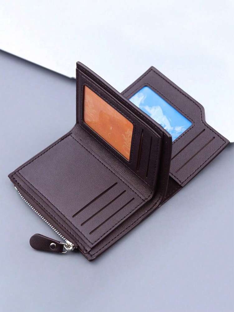 Men’s PU Leather Short Bifold Wallet – Solid Color, Multi-Functional with Coin Pouch, 13 Card Slots & Zipper Clutch, Perfect Gift & Mini Wallet