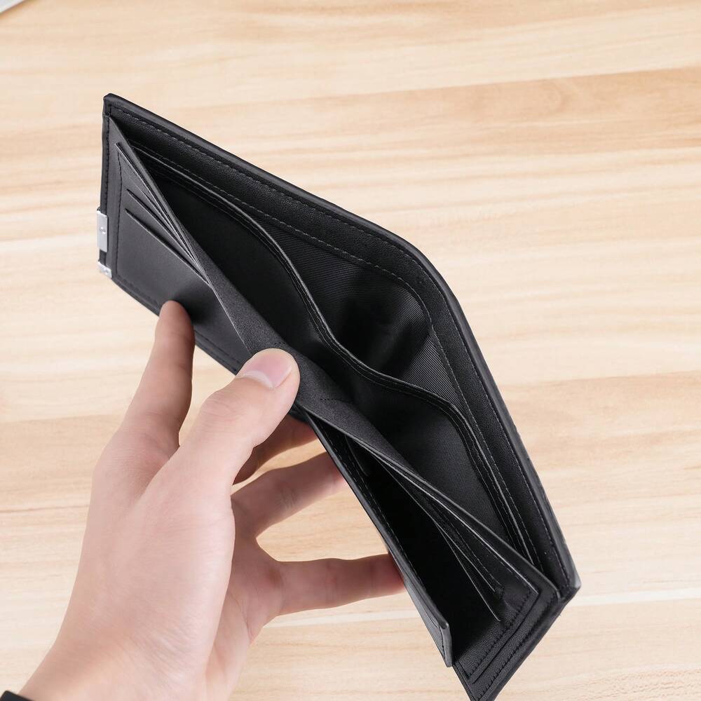 Litchi Embossed Small Wallet with Metal Decor – Portable Credit Card & Cash Holder for Men & Women, Perfect Gift for Business & Special Occasions