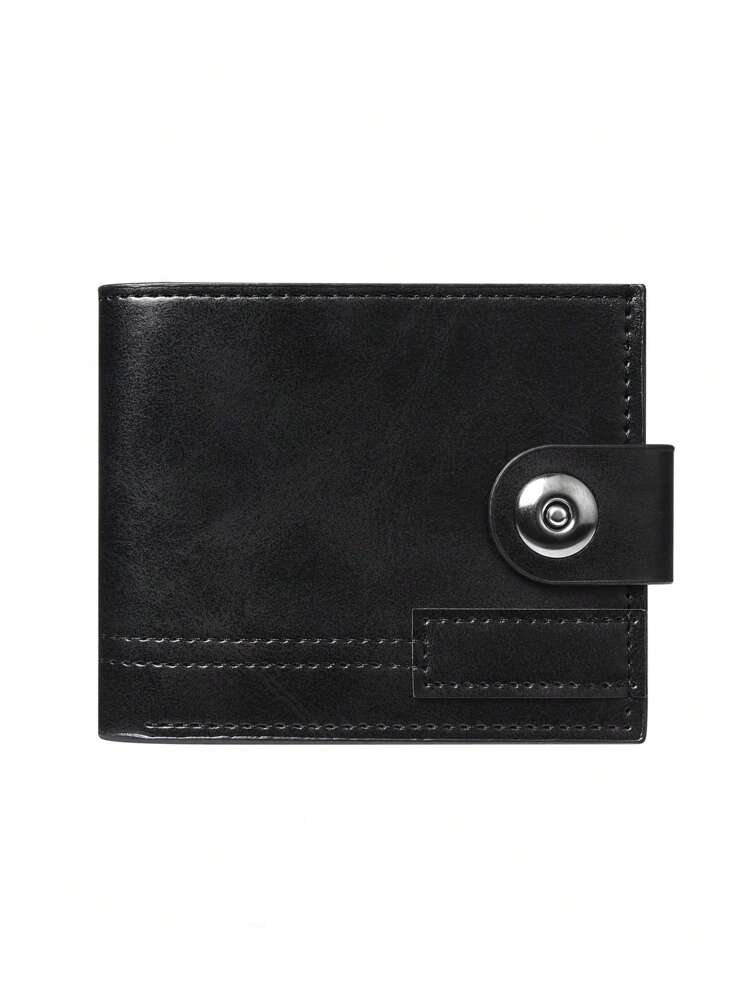 Men’s Short Bifold PU Leather Wallet with Magnetic Closure – Multi Card Slots & Coin Purse, Unisex Travel Pass Holder, Retro Style Compact Wallet