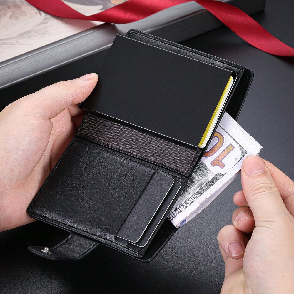 Men’s New Smooth Buckle Wallet – Multi-Functional Aluminum Auto Eject Card Holder, Perfect for Teens, Travel, Casual, Vacation, Graduation & Birthday Gifts