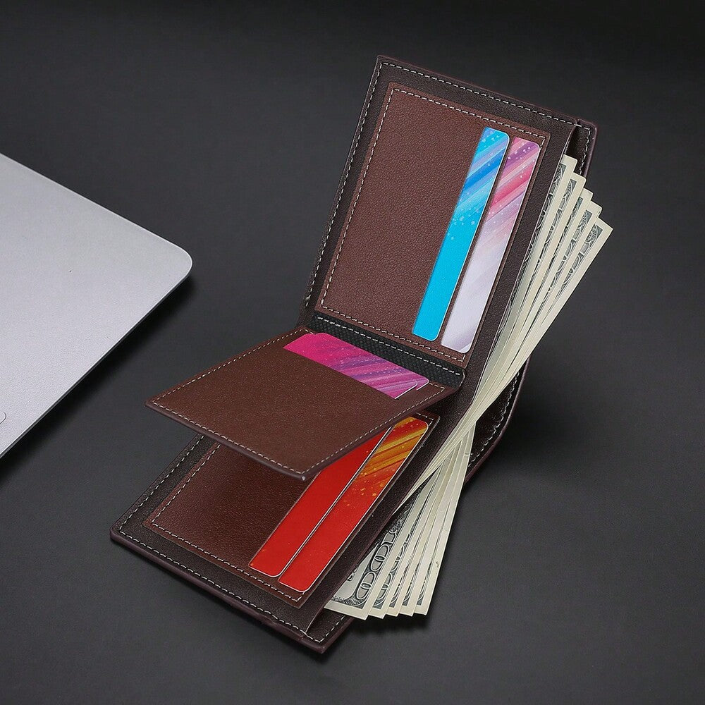 Men’s Retro Color-Block Short Wallet – Horizontal Design with Large Capacity Credit Card & ID Holder, Stylish Gift for Men