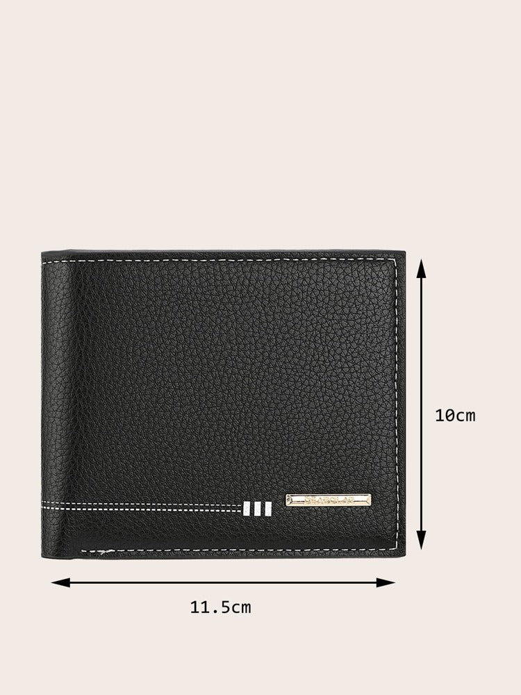 Men’s Litchi Embossed Small Wallet – Metal Decor, Thin Lightweight Bi-Fold with ID Window, Minimalist Fashion Gift for Men & Women