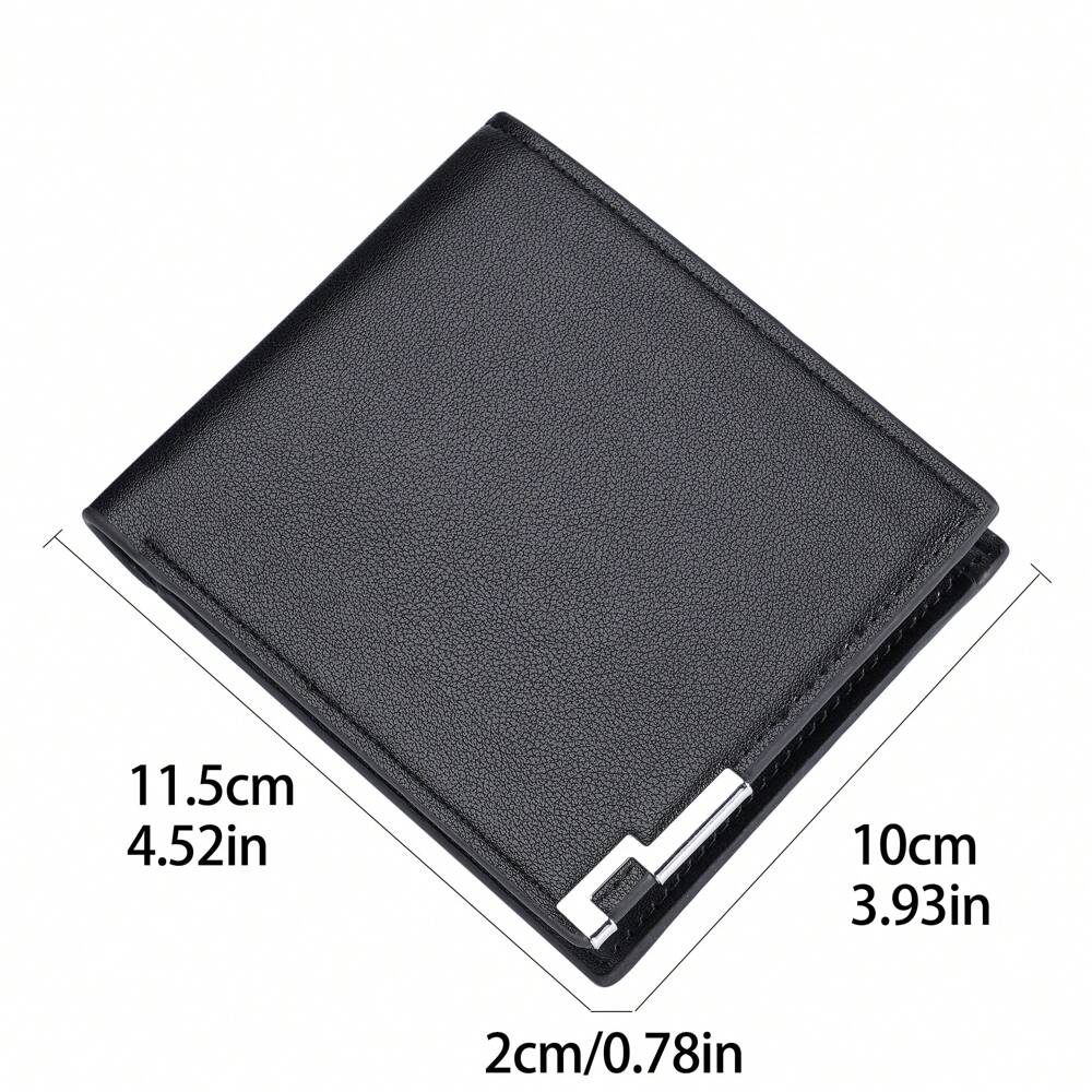 Litchi Embossed Small Wallet with Metal Decor – Portable Credit Card & Cash Holder for Men & Women, Perfect Gift for Business & Special Occasions