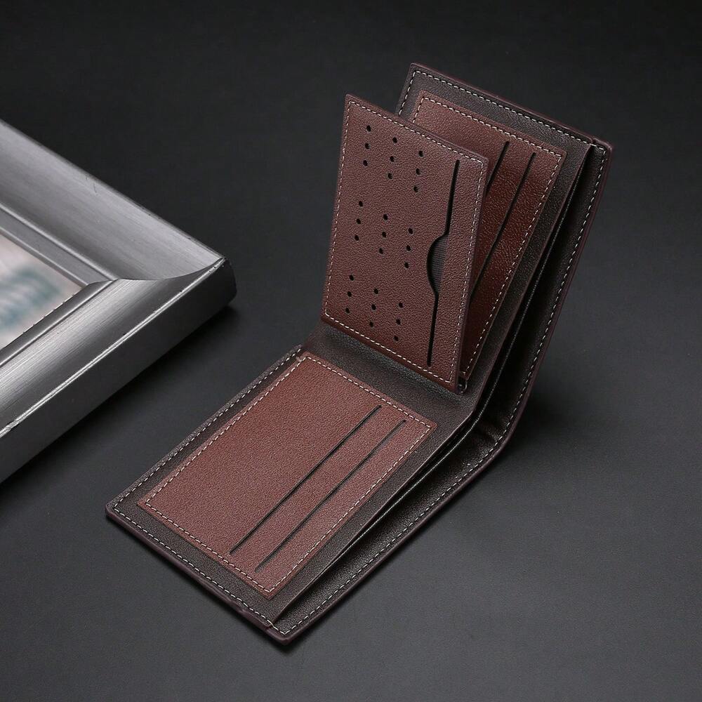 Men’s Retro Color-Block Short Wallet – Horizontal Design with Large Capacity Credit Card & ID Holder, Stylish Gift for Men