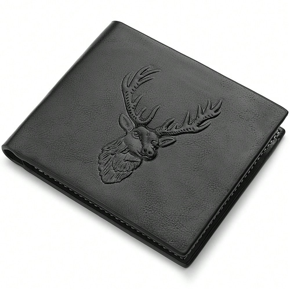 Men’s Vintage PU Leather Short Wallet with Reindeer Pattern – Multi-Function Credit Card Holder, Mini & Compact, Perfect Gift for Men