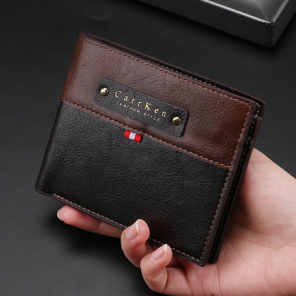 Men’s Retro Color-Block Short Wallet – Horizontal Design with Large Capacity Credit Card & ID Holder, Stylish Gift for Men