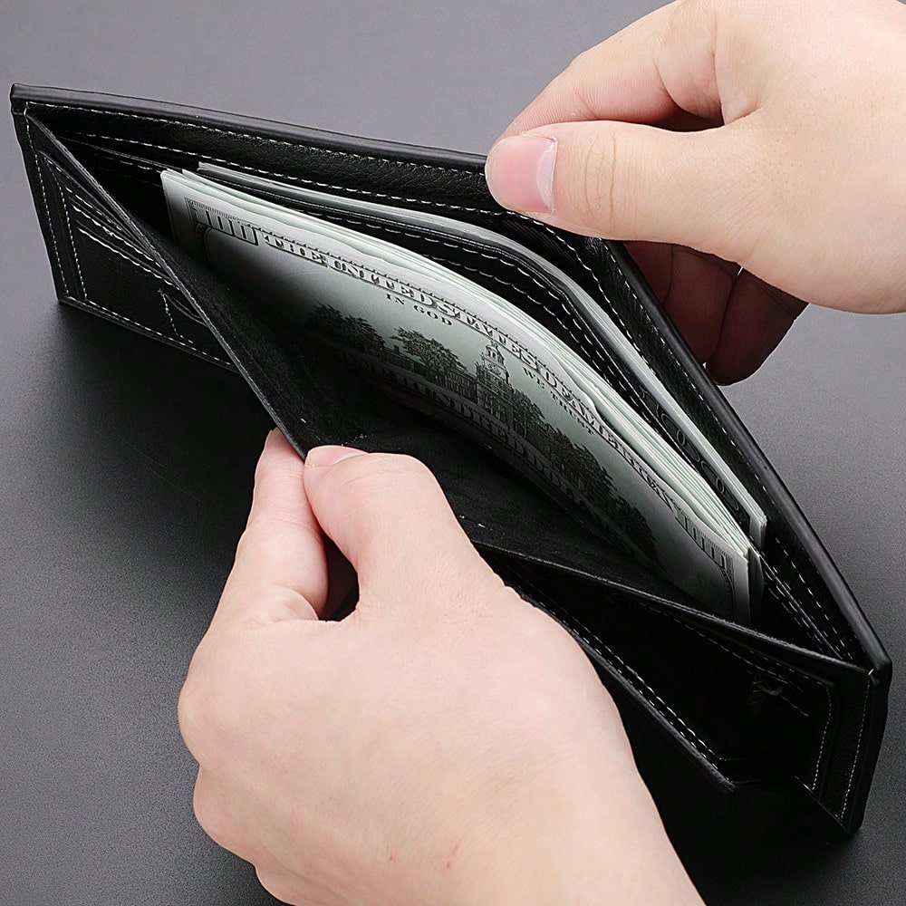 Men’s High-End Short PU Leather Wallet – Youth Lychee Pattern with Zippered Coin Pocket, Stylish Card Holder for Men