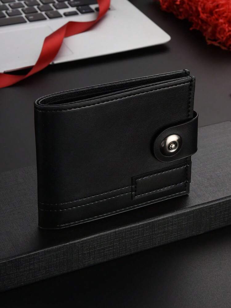 Men’s Short Bifold PU Leather Wallet with Magnetic Closure – Multi Card Slots & Coin Purse, Unisex Travel Pass Holder, Retro Style Compact Wallet