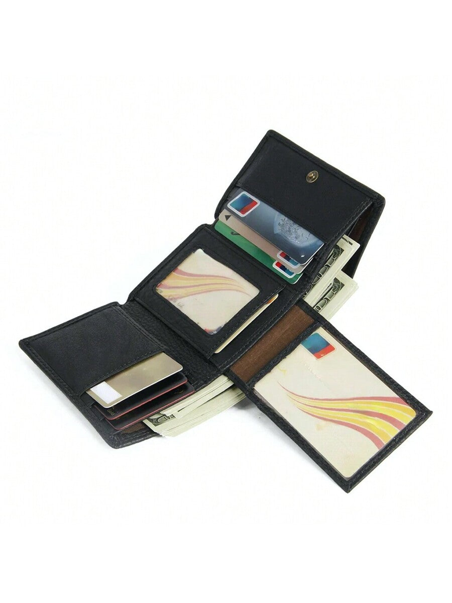Men’s Ultra Slim Trifold Genuine Leather Wallet – Brown Small Card Holder with Large Capacity, Travel Essential & Perfect Gift for Fathers Day