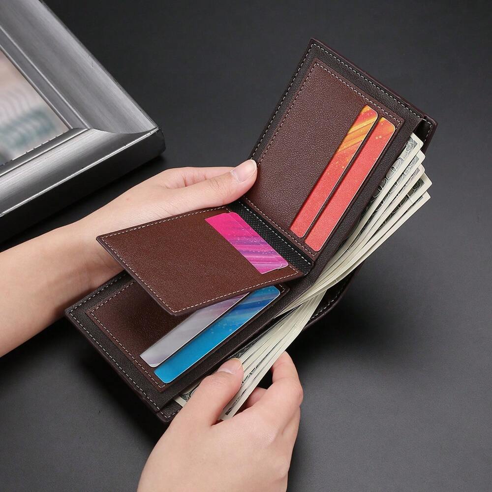 Men’s Retro Color-Block Short Wallet – Horizontal Design with Large Capacity Credit Card & ID Holder, Stylish Gift for Men